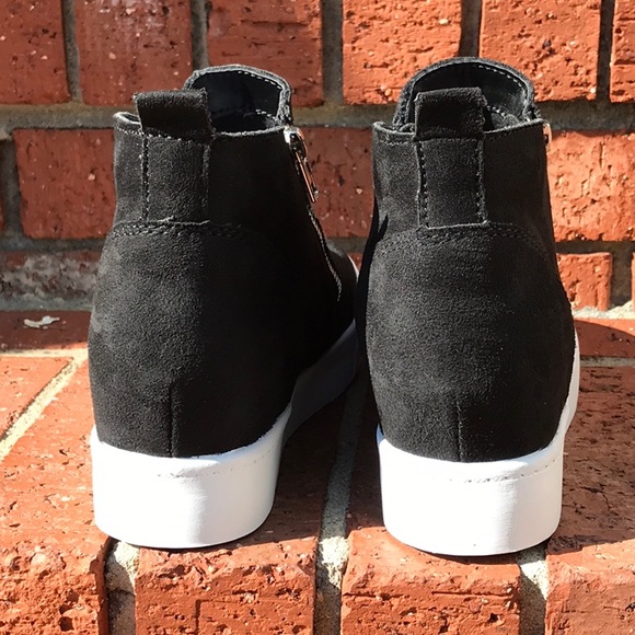 🌷 Black High Heel Wedge Sneakers /Zippers - Picture 6 of 8